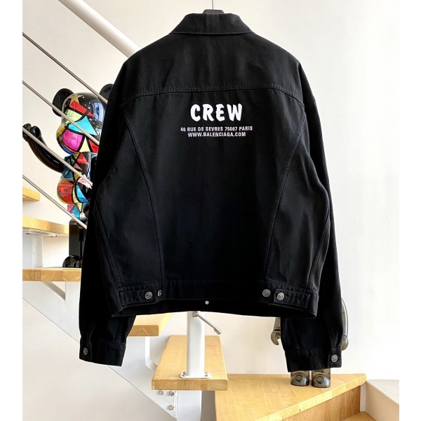 [계단집] 발렌시아가 화이트 CREW 로고 청자켓 블랙