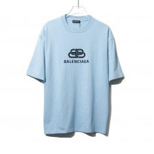 GTR공장 발렌시아가 앞 모노그램 로고 티셔츠 블루