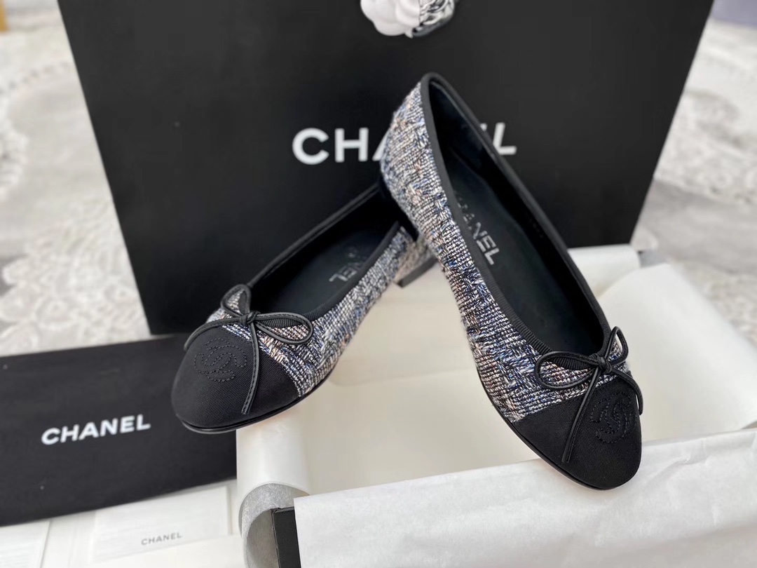 [팬더샵] 샤넬 CC 스티치 로고 패브릭 리본 발레니나 슈즈 Chanel