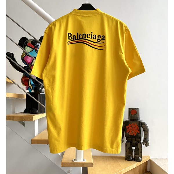 [계단집] 발렌시아가 웨이브 자수 로고 티셔츠 옐로우