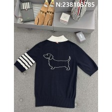 TJ공장 톰브라운 Hector 뒷면 웰시코기 자카드 니트 반팔 폴로 네이비 Thombrowne