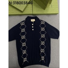 TJ공장 구찌 양쪽 GG로고 자카드 니트 반팔 폴로 네이비 Gucci