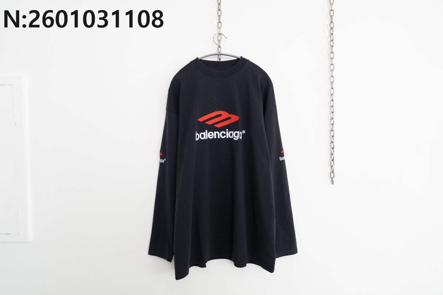 [사슬공장] 발렌시아가 모노그램 3B 자수 긴팔티 블랙 balenciaga