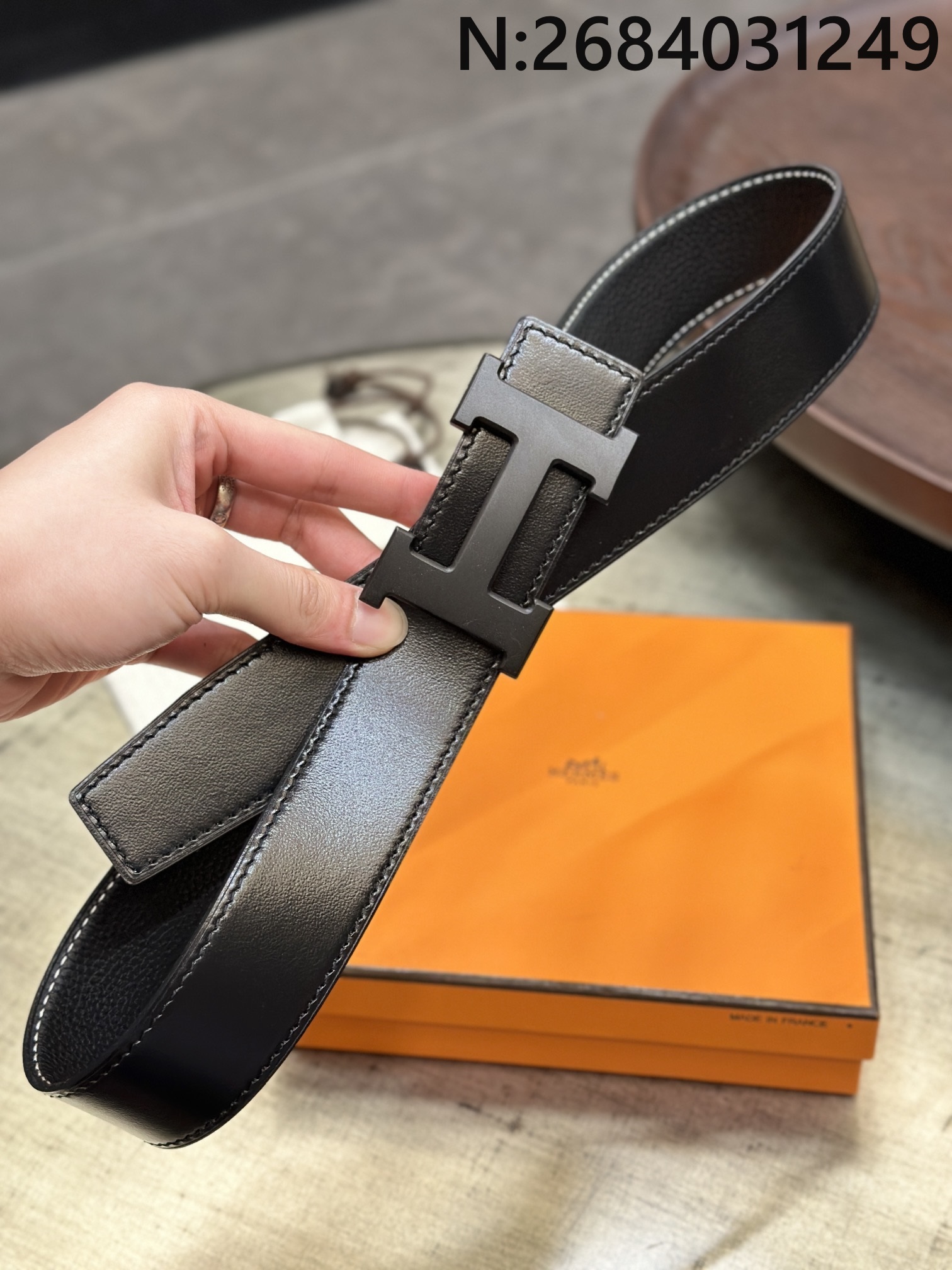 에르메스 H버클 양면 가죽 벨트 3.8cm 블랙 Hermes