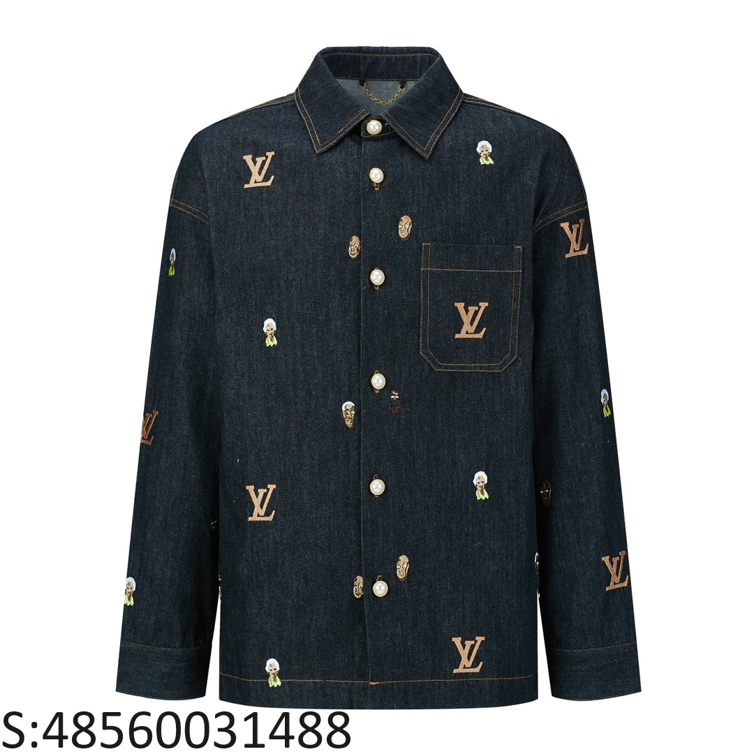 [잔디집2] 루이비통 LV로고 인물 자수 데님 긴팔 셔츠 블랙  LOUIS VUITTON