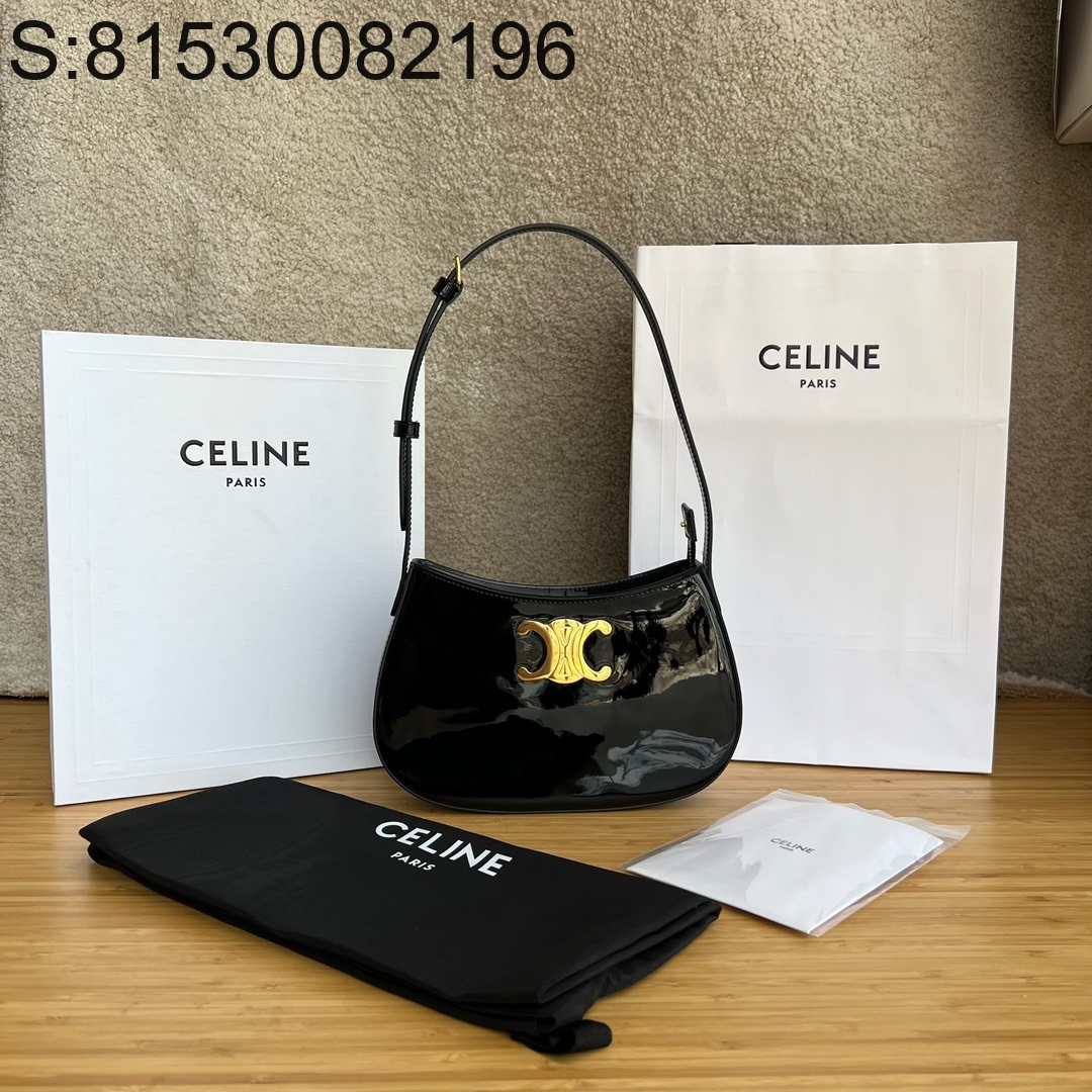 JXG 셀린느 가죽 에나멜 골드 로고 틸리백 미듐 22.5*13.5*4cm 블랙 Celine