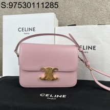 JXG 셀린느 가죽 골드 로고 트리옹프백 스몰 18.5*14*6cm 188423 핑크 Celine