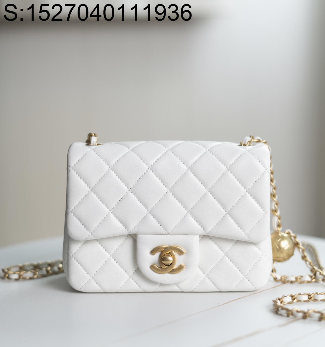 [JD] 샤넬 23K 금장 볼 체인 플랩백 13*18*7cm 화이트 CHANEL