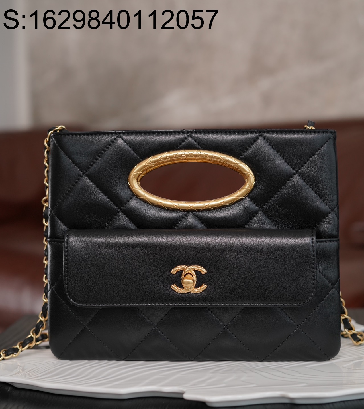 [JD] 샤넬 24B 금장 램스킨 클러치 케이스 19*25*3cm 블랙 CHANEL