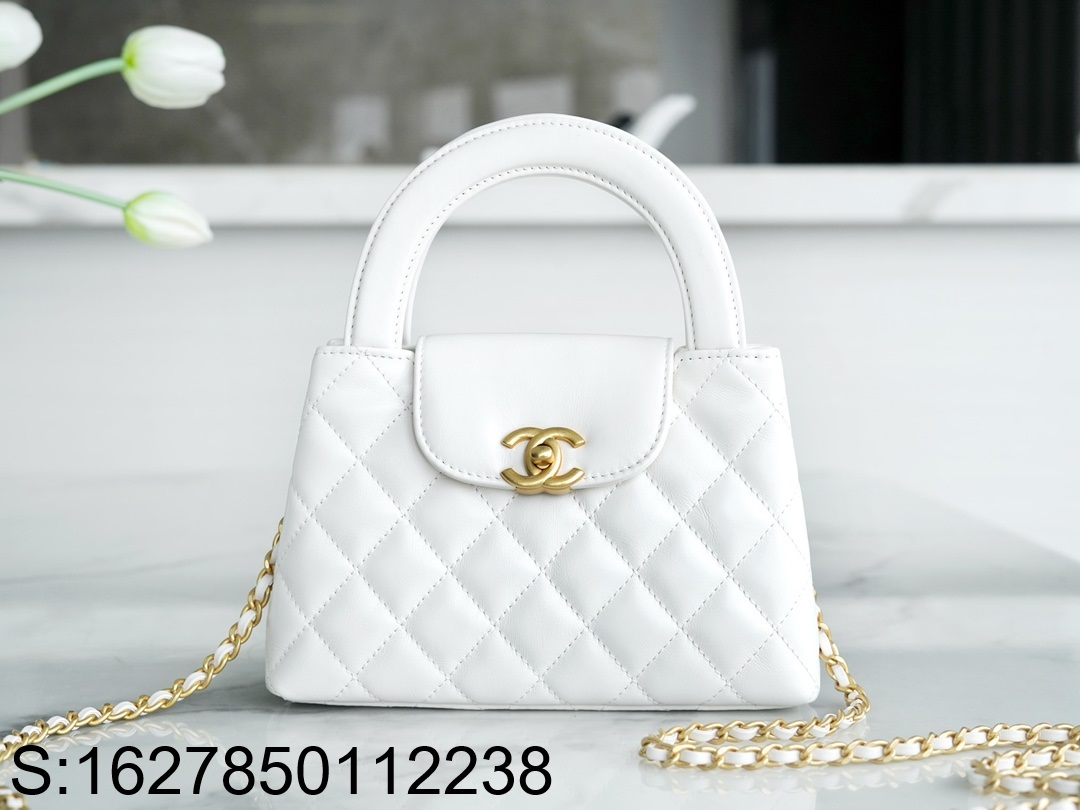 [JD] 샤넬 금장 23K 켈리 핸들 숄더백 화이트 라지 13*19*7cm CHANEL