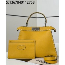 [니콜] 펜디 피카부 레더 스티치 핸들백 미듐 옐로우 33*12*25cm Fendi