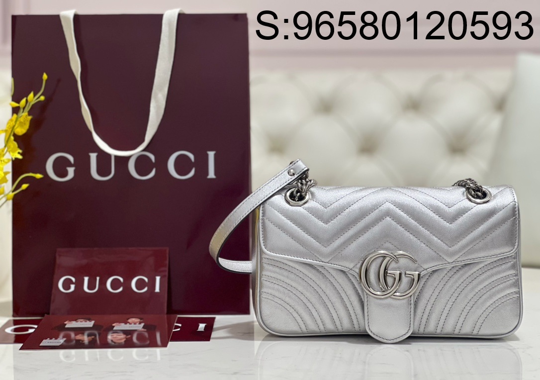 [JHL] 구찌 GG 마몽 마틀라세 숄더백 443497 26*15*7cm 은색 Gucci