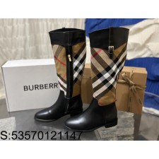 [152] 버버리 체크 이음 레더 슬림 롱부츠 블랙 burberry