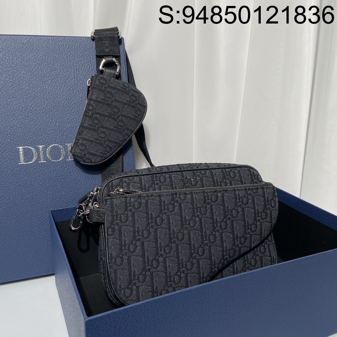 [JHL] 디올 오블리크 새들 트리플파우치 크로스백 블랙 18*25*5cm Dior