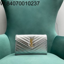 Pomegrante 생로랑 그랑 드 뿌드르 가죽 소재 CASSANDER 클래식 체인 지갑 377828 22.5*4*14cm 실버