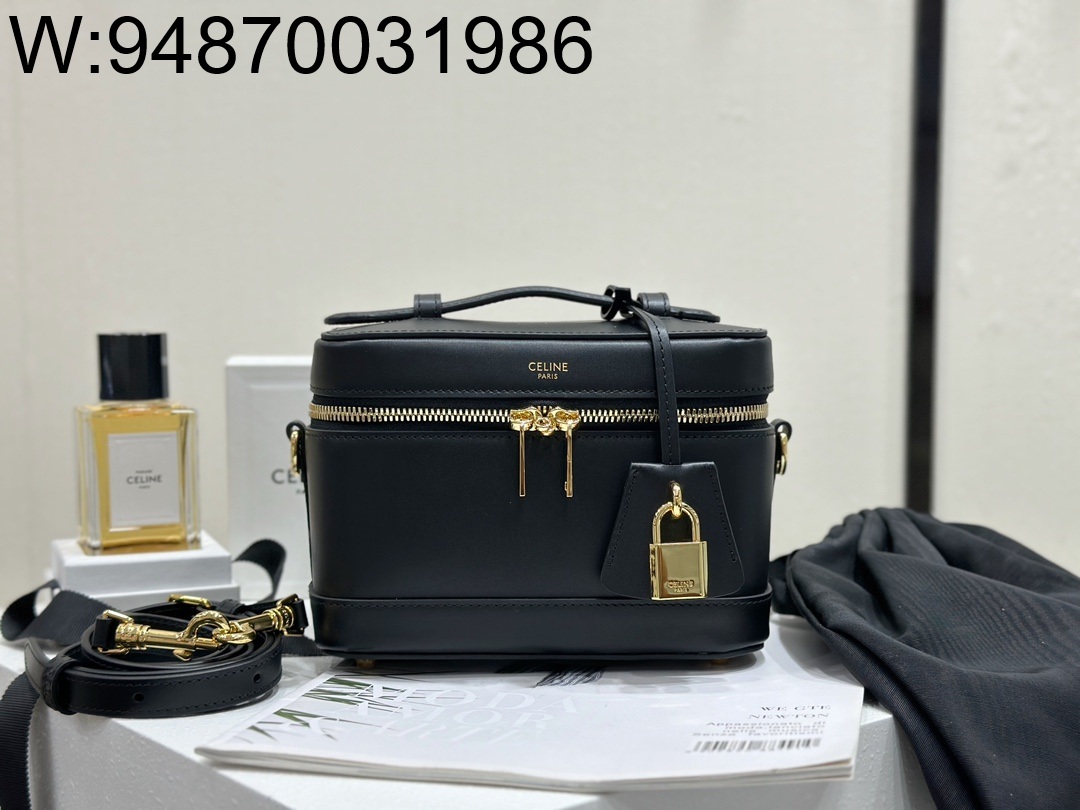 백경 셀린느 배니티 내츄럴 카프스킨 백 블랙 18*12*18cm 119463