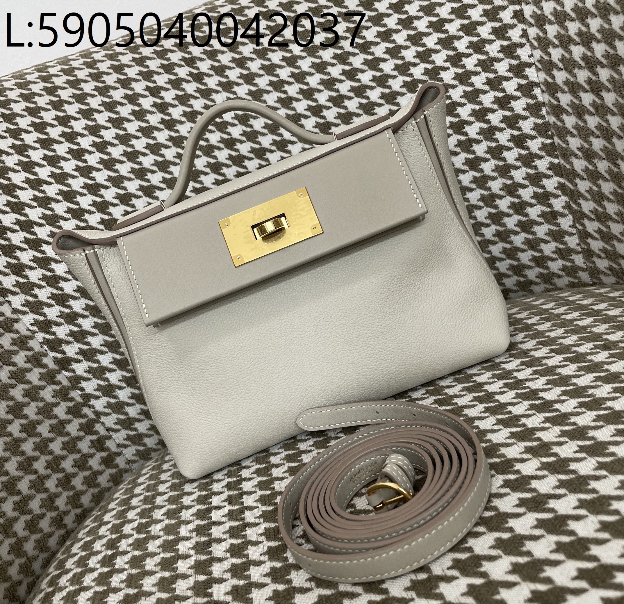 [장인의집,심안공장] 에르메스 2424 미니 금장 배색 회백색  eve/sw