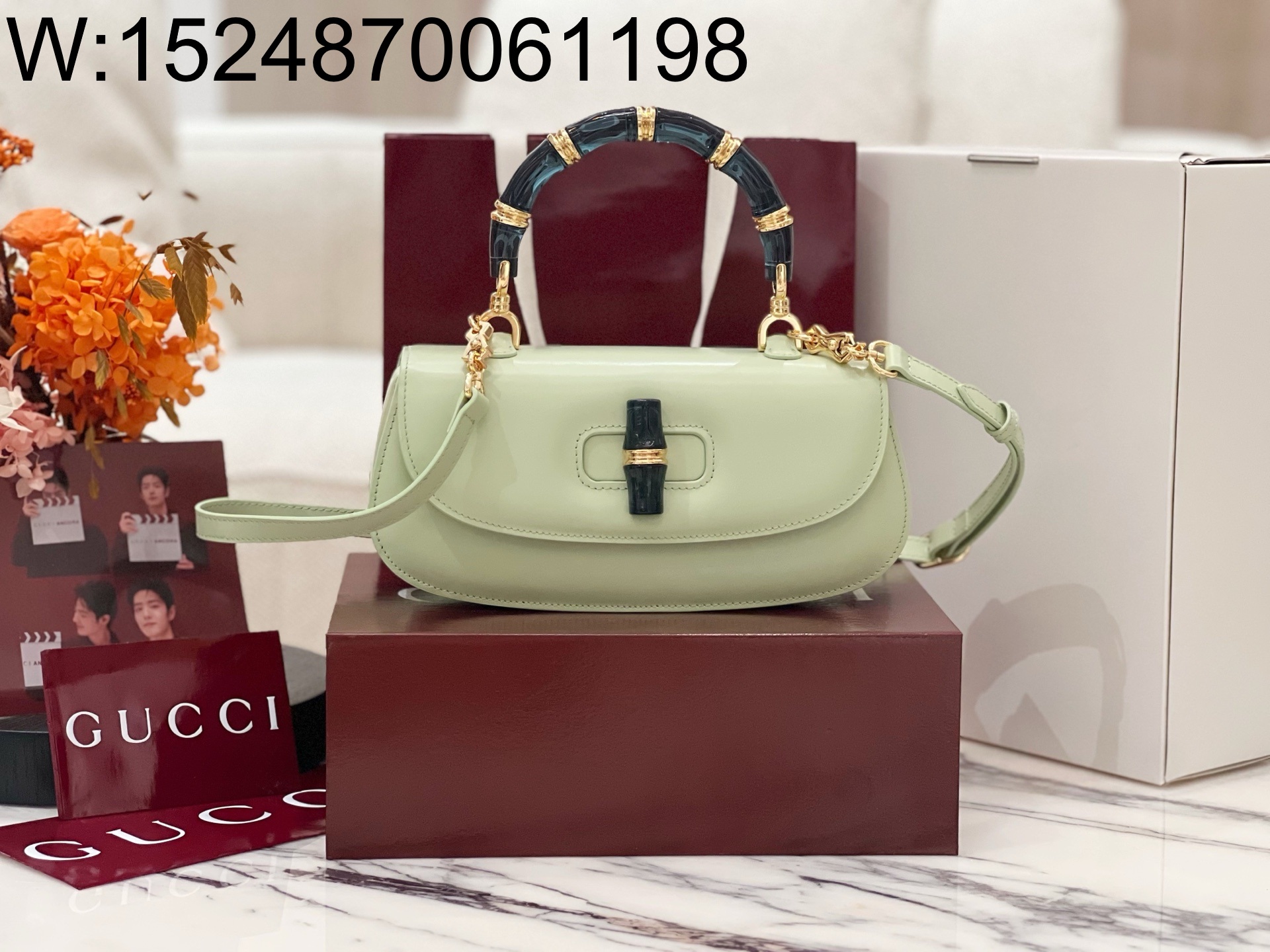 [JHL] 구찌 뱀부 Diva 미디엄 백 연그린 827750 26.6*13*8cm