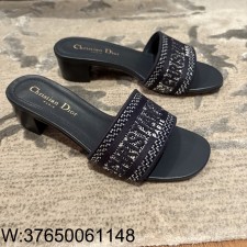 [QR 5009] 디올 디 웨이 큐빅 뮬 힐 슬리퍼 네이비