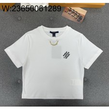 TJ공장 루이비통 모노그램 자수 코튼 숏 반팔티 화이트