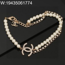 AGG 샤넬 큐빅 CC로고 진주 더블 이중 목걸이