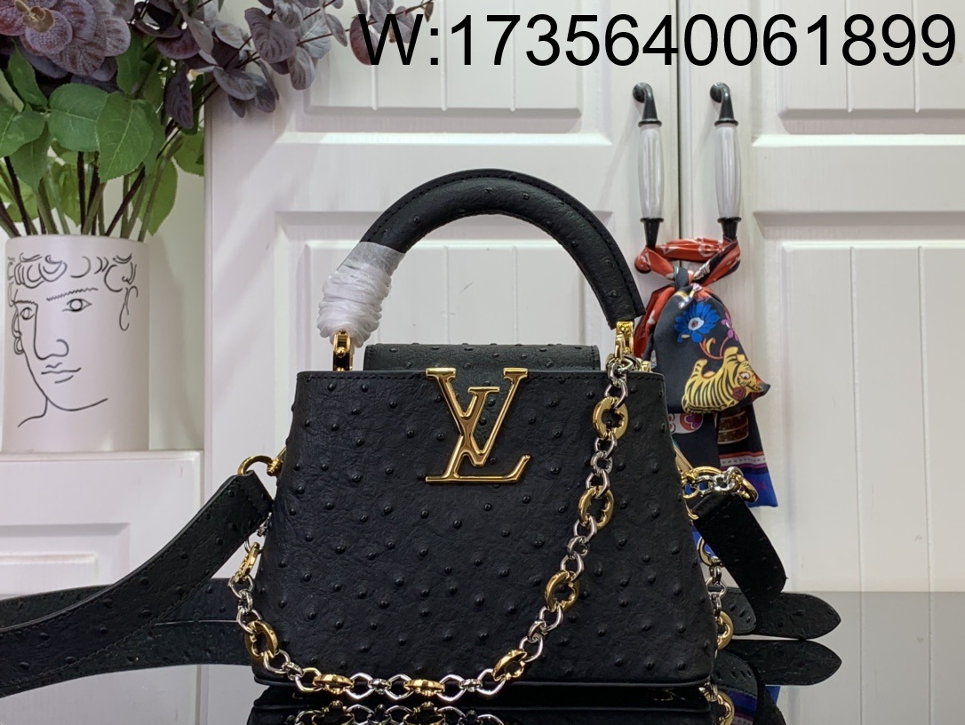 [88factory] 루이비통 카퓌신 미니 타조무늬 21*8*14cm M12938 블랙