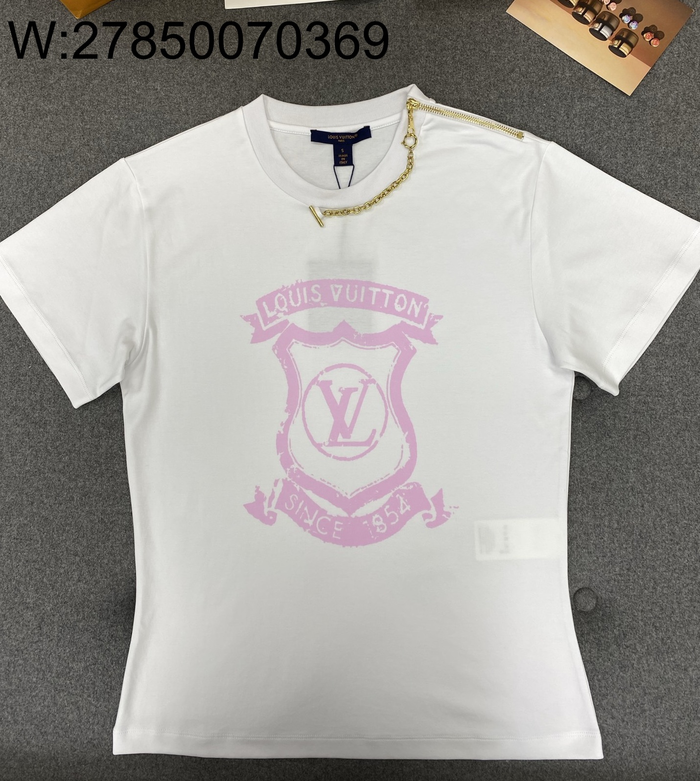 TJ공장 루이비통 핑크 LV 프린트 체인 반팔티 여성용 화이트