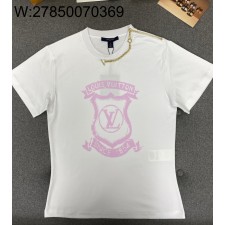 TJ공장 루이비통 핑크 LV 프린트 체인 반팔티 여성용 화이트