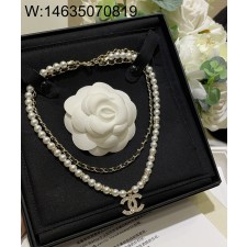 AGG 샤넬 CC로고 이중 체인 진주 목걸이