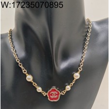 AGG 샤넬 레드 플라워 CC로고 펜던트 목걸이