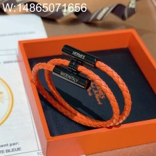 AGG 에르메스 남자 브레이슬릿 퍼즐 가죽 끈 매듭 팔찌 오랜지 블랙