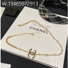 AGG 샤넬 블랙 CC로고 진주 목걸이 골드