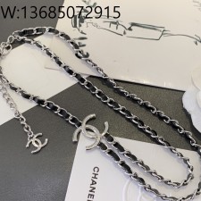 AGG 샤넬 CC로고 더블 레더 체인 목걸이 실버