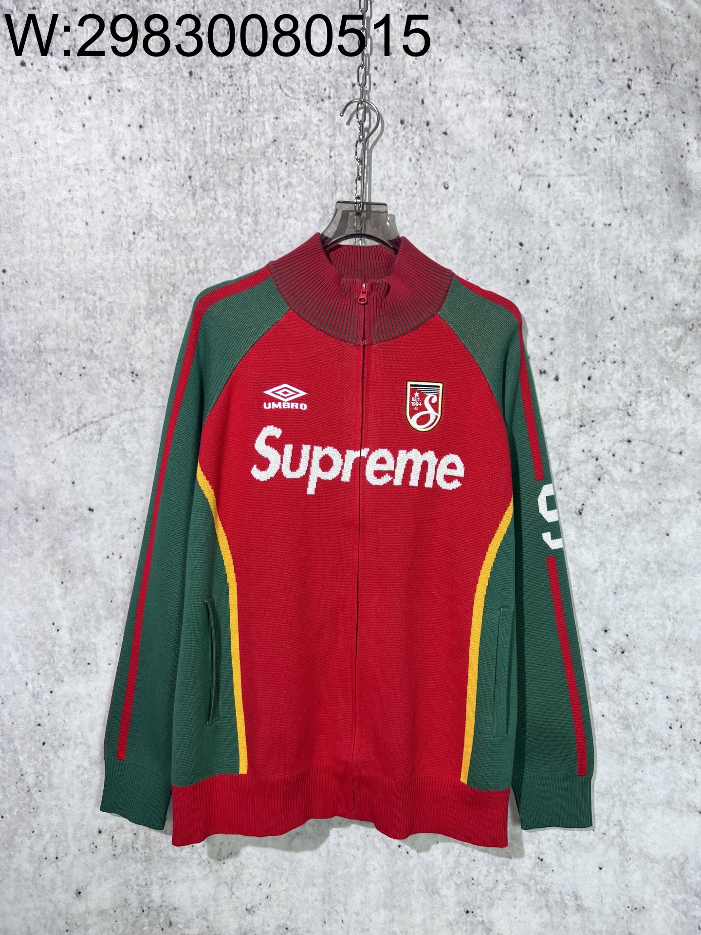 [사슬공장] 슈프림 x umbro SS25 모노그램 자카드 지퍼 가디건 레드
