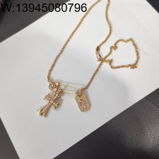 AGG 크롬하츠 큐빅 십자가 옷핀 목걸이 골드