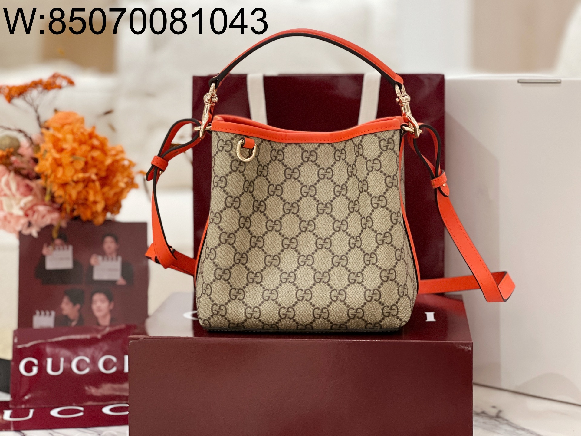 [JHL] 구찌 GG 엠블럼 스몰 버킷백 815118 20.5*18*11.5cm 오랜지