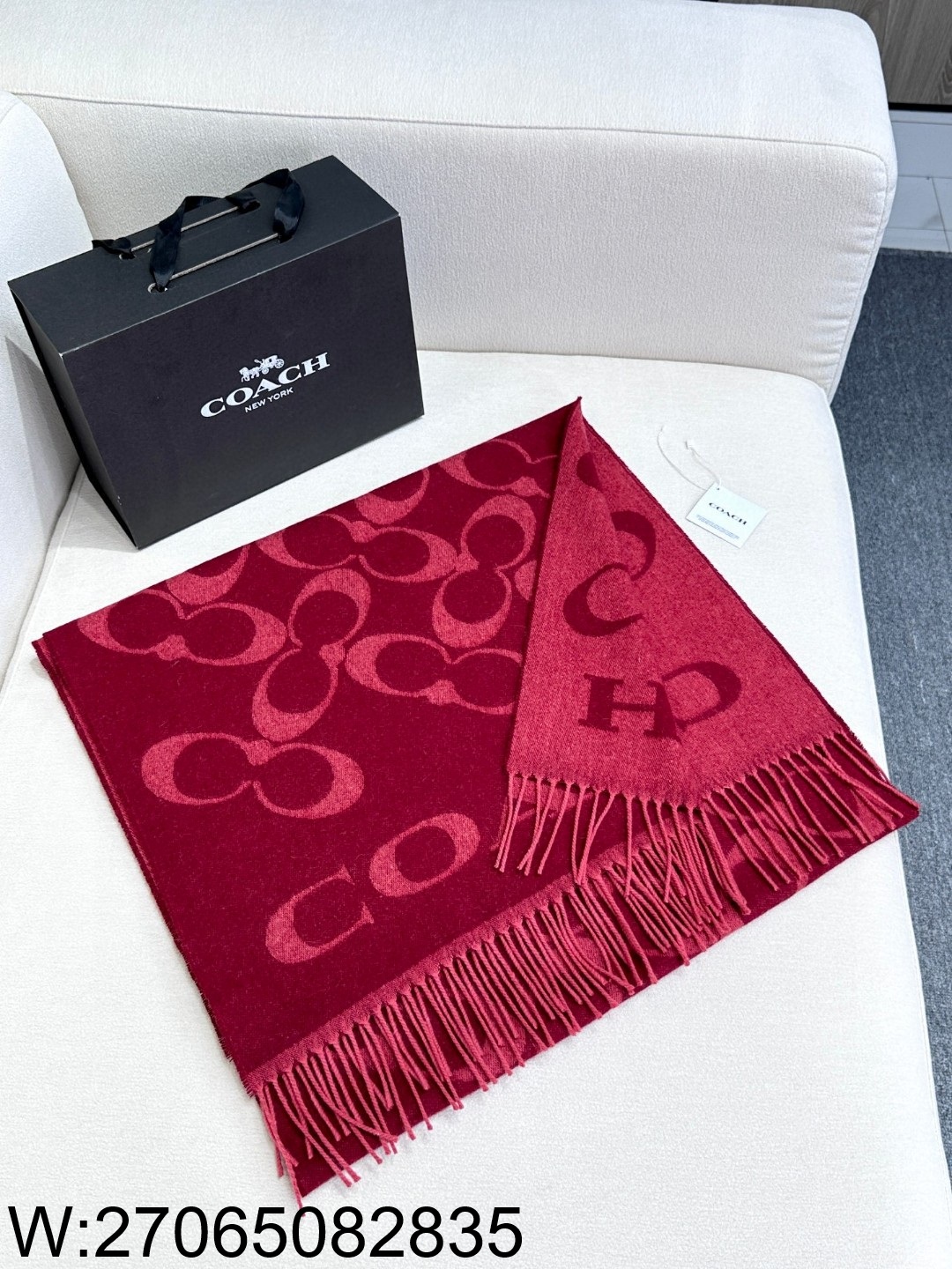 AGG 코치 COACH 올 오버 로고 양털 스카프 195*53cm 다크 레드