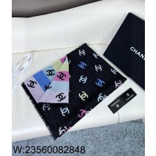 AGG 샤넬 멀티컬러 CC로고 스트라이프 스카프 180*70cm 블랙