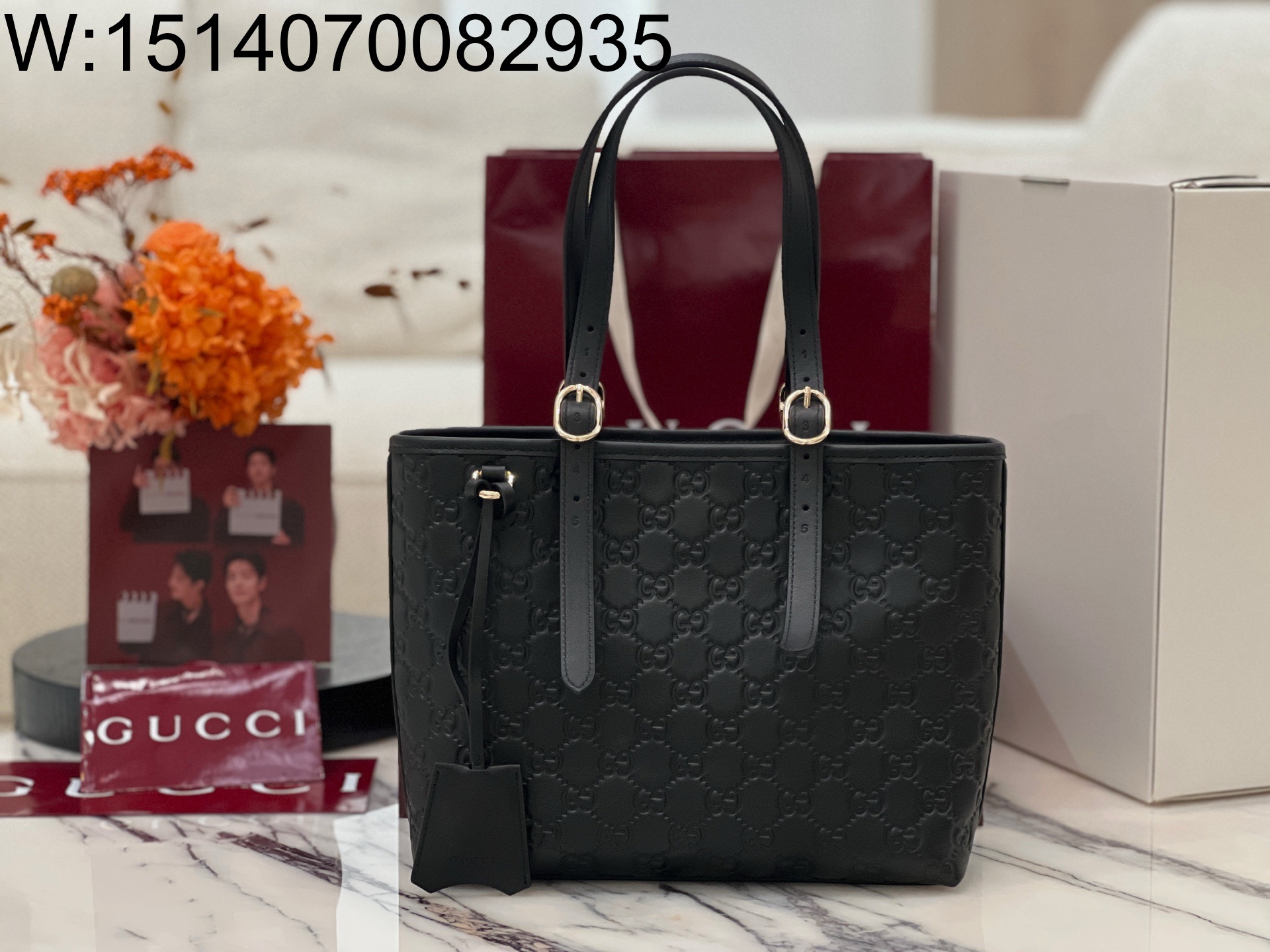 [JHL] 구찌 GG 엠블럼 미디엄 토트백 블랙 847456 25*20*10cm