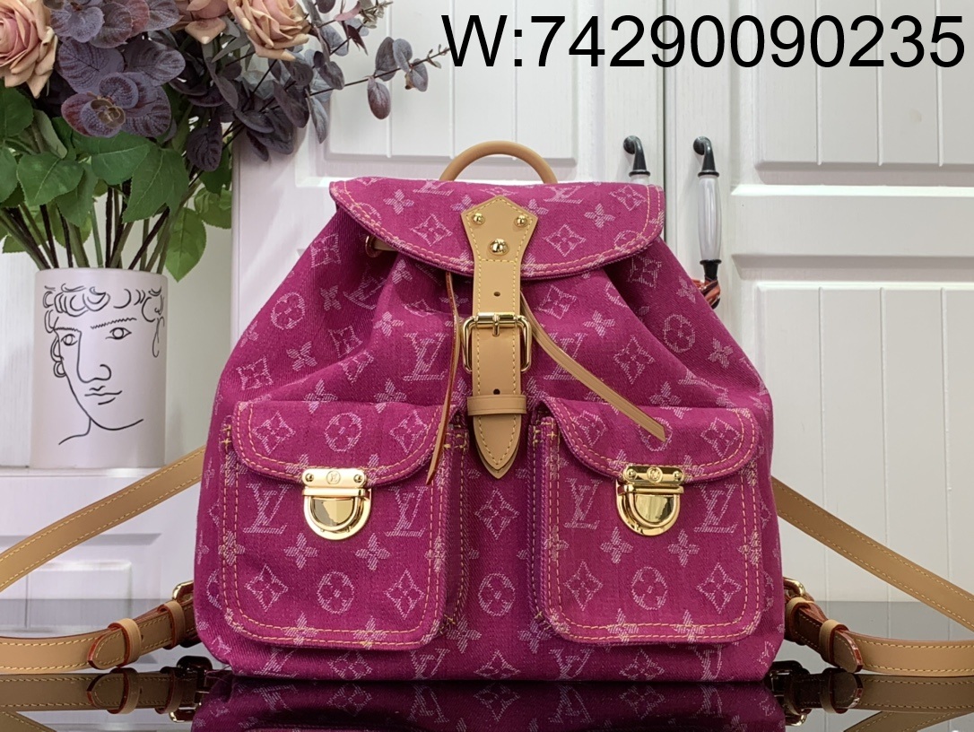 [88factory] 루이비통 빈티지 데님 백팩 M44460 28*38*17cm 자홍색
