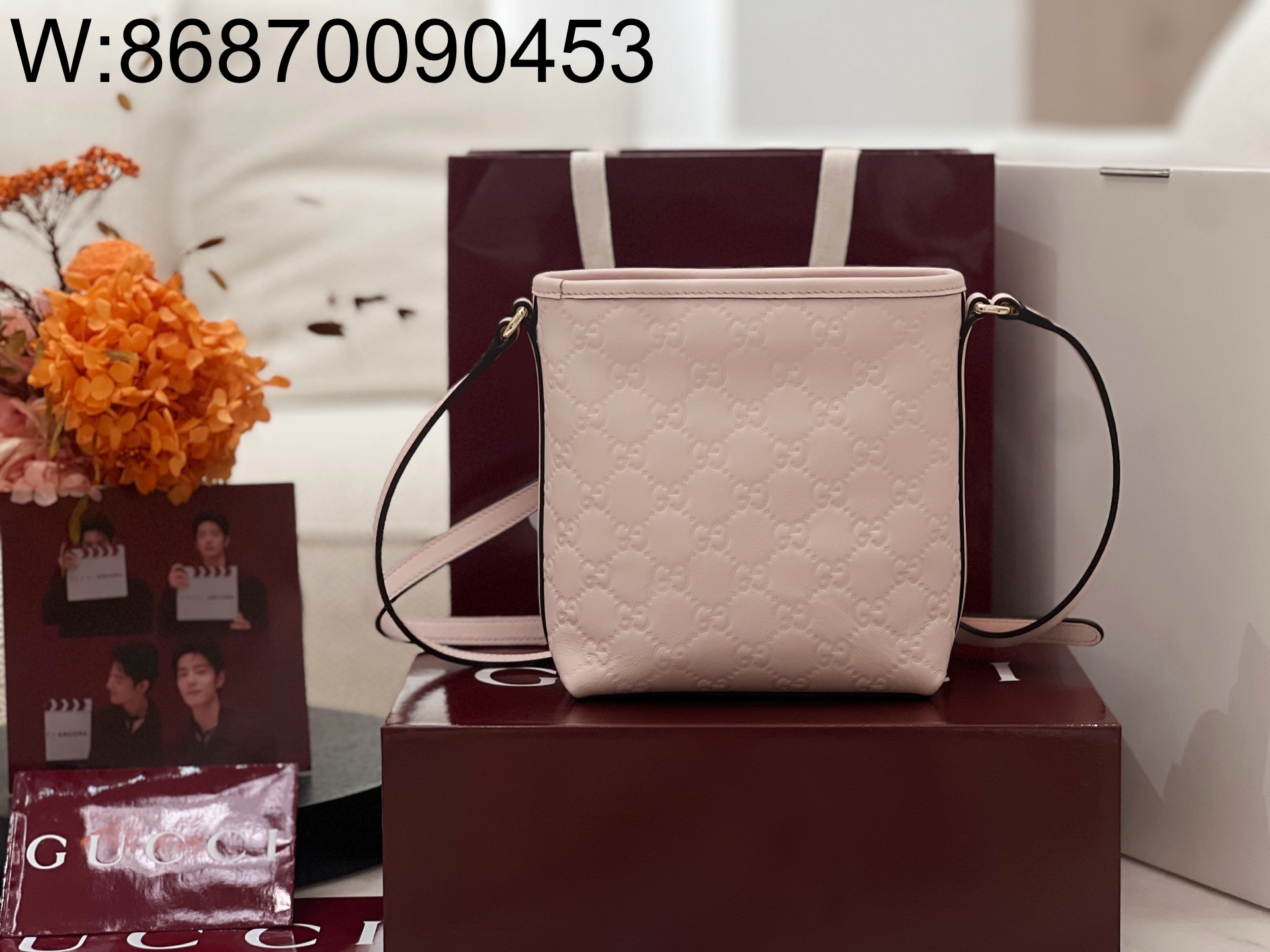 [JHL] 구찌 GG 엠블럼 나노 버킷백 847090 18*18*8cm 핑크 GG 레더