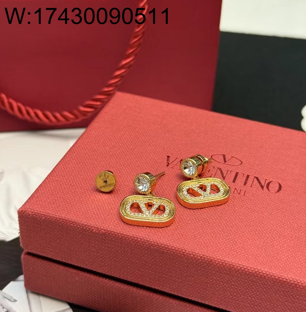 AGG 발렌티노 Valent 큐빅 로고 귀걸이 골드