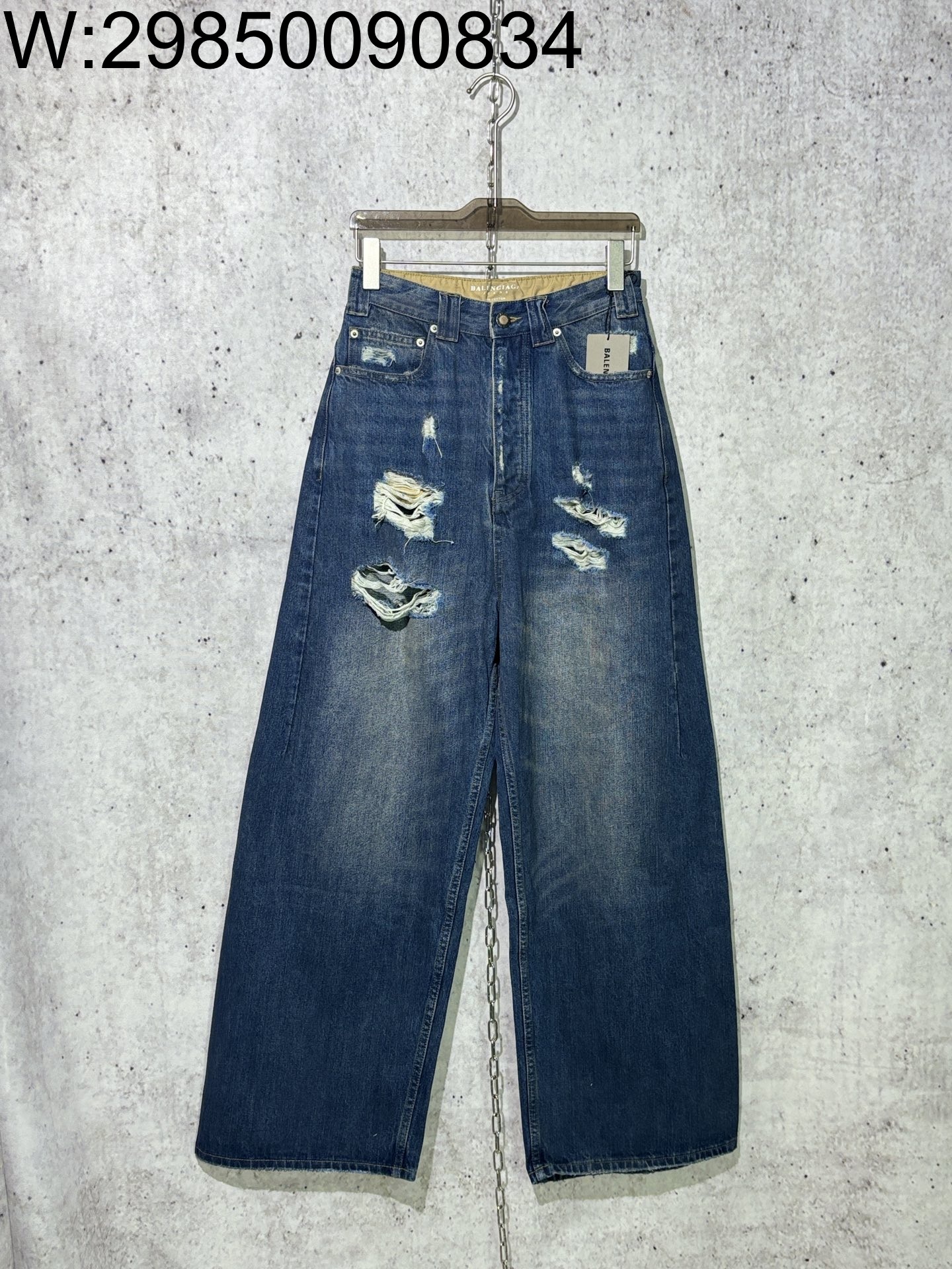 [사슬공장] 발렌시가아 면 대미지 루즈핏 청바지 블루