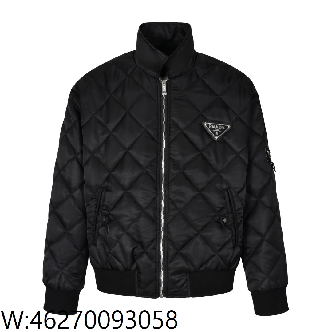 [잔디집2] 프라다 세모 로고 퀼팅 지퍼 코튼 자켓 블랙