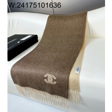 AGG 샤넬 CC로고 자수 캐시미어 양색 스카프 브라운