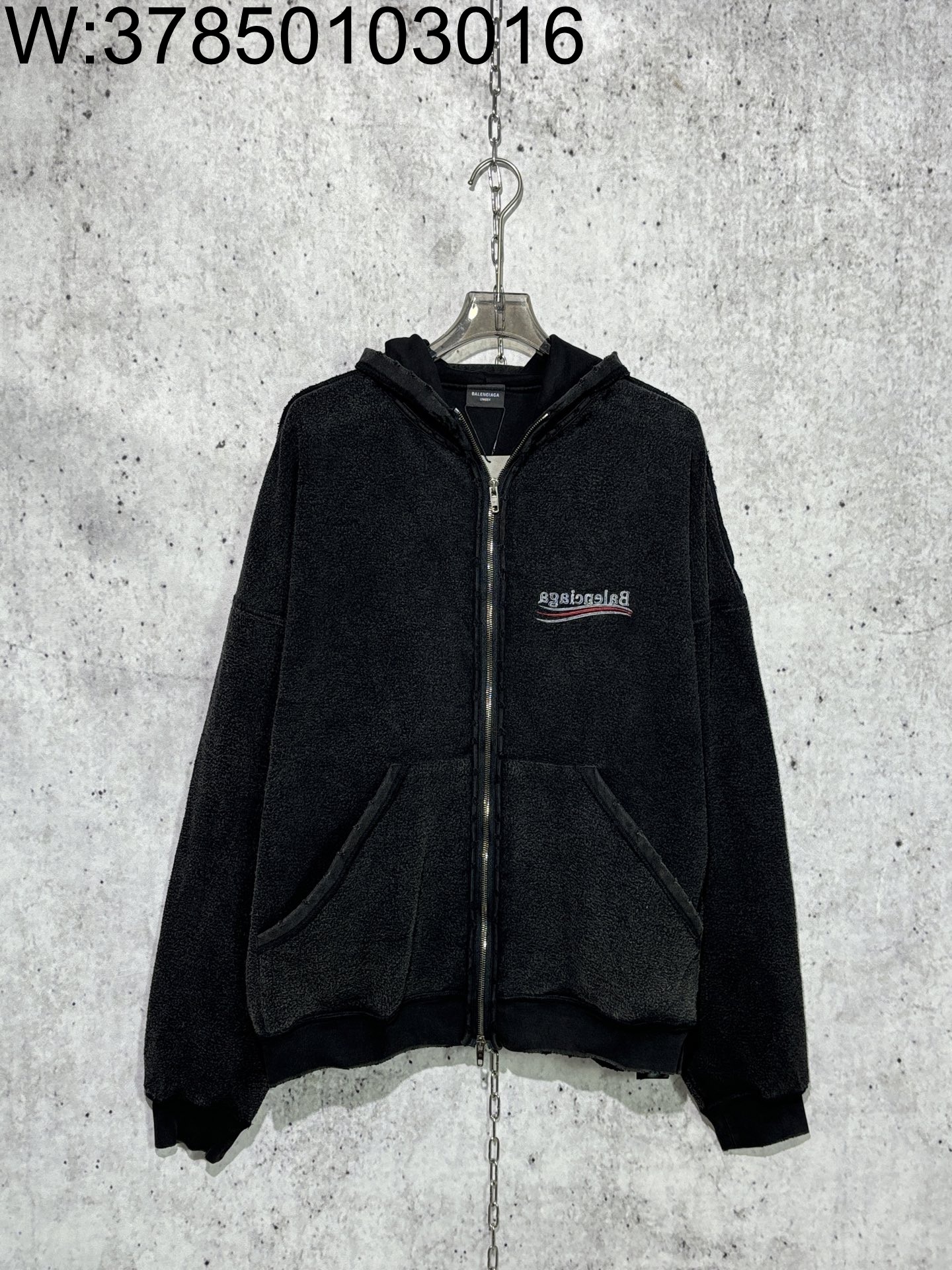 [사슬공장] 발렌시아가 웨이브 모노그램 뒤집어 디자인 후드집업 다크 그레이