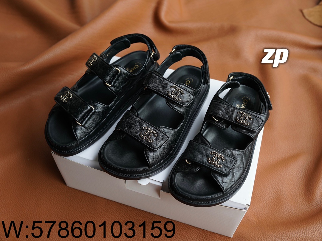 [LP공장] 샤넬 클래식 리치 무늬 CC 로고 샌들 블랙