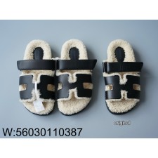 [LP공장] 에르메스 여성용 모피 일체 슬리퍼 블랙