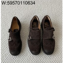 [LP공장] 미우미우 처치스 스웨이드 몽크 스트랩 브로그 다크 브라운 5E039E