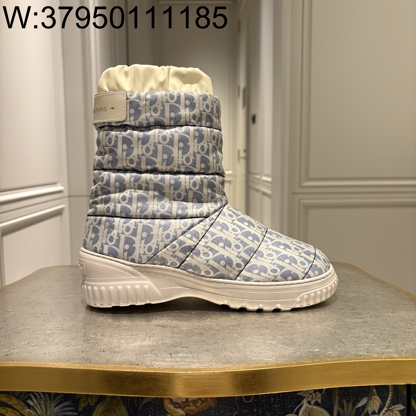 [QR 5009] 디올 디올알프스 디올 프로스트 앵클 부츠 디올 오블리크 퀼티드 나일론 샴브레이 블루 에크루